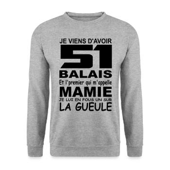 Je viens d'avoir 51 balais / anniversaire 51 ans - Sweat-shirt Unisexe - gris chiné - Devant - Alina (178cm) & Michal (187cm)