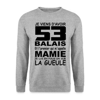 Je viens d'avoir 53 balais / anniversaire 53 ans - Sweat-shirt Unisexe - gris chiné - Devant - Alina (178cm) & Michal (187cm)