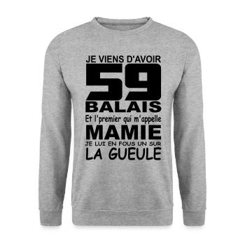 59 ans / anniversaire 59 ans / cadeau 59 ans - Sweat-shirt Unisexe - gris chiné - Devant - Alina (178cm) & Michal (187cm)