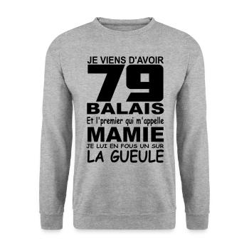 79 ans / anniversaire 79 ans / cadeau 79 ans - Sweat-shirt Unisexe - gris chiné - Devant - Alina (178cm) & Michal (187cm)