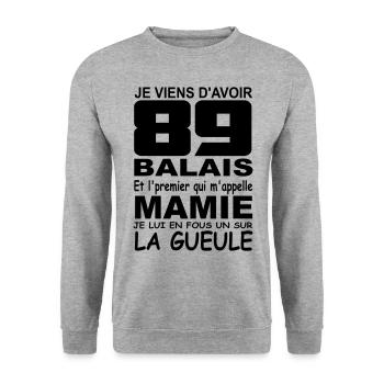 89 ans / anniversaire 89 ans /cadeau 89 ans - Sweat-shirt Unisexe - gris chiné - Devant - Alina (178cm) & Michal (187cm)
