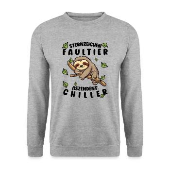 Faultier Lustiger Spruch: Sternzeichen Faultier - Unisex Pullover - Weißgrau meliert - Vorne - Alina (178cm) & Michal (187cm)
