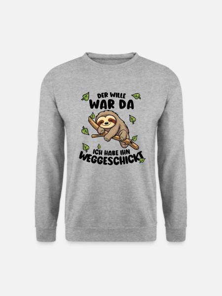 Faultier Lustiger Spruch: Der Wille war da - Unisex Pullover - Weißgrau meliert