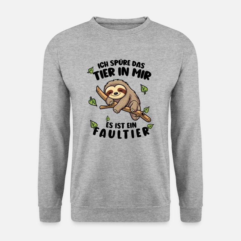 Faultier Lustiger Spruch Ich spüre das Tier in mir - Unisex Pullover - Weißgrau meliert