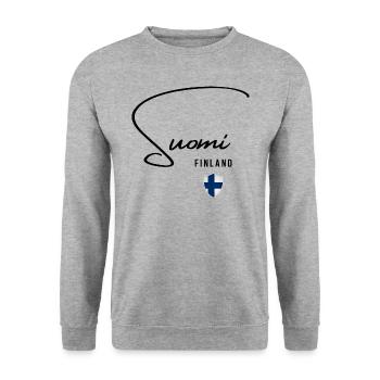 Flagge von Finnland, finnischer Stolz - Unisex Pullover - Weißgrau meliert - Vorne - Alina (178cm) & Michal (187cm)
