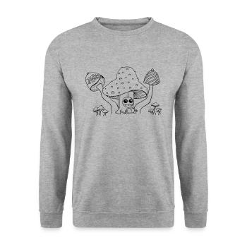 Pilz Party - Unisex Pullover - Weißgrau meliert - Vorne - Alina (178cm) & Michal (187cm)