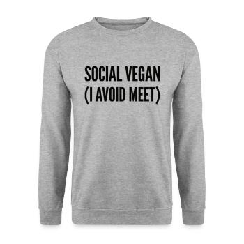 Social Vegan J’évite de rencontrer - Sweat-shirt Unisexe - gris chiné - Devant - Alina (178cm) & Michal (187cm)