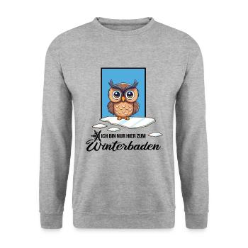 Eisbaden Winterschwimmen Eule Winterbad - Unisex Pullover - Weißgrau meliert - Vorne - Alina (178cm) & Michal (187cm)