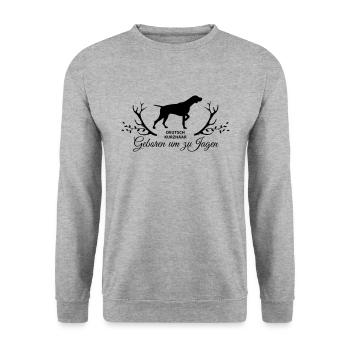 Deutsch Kurzhaar Geboren um zu Jagen - Unisex Pullover - Weißgrau meliert - Vorne - Alina (178cm) & Michal (187cm)