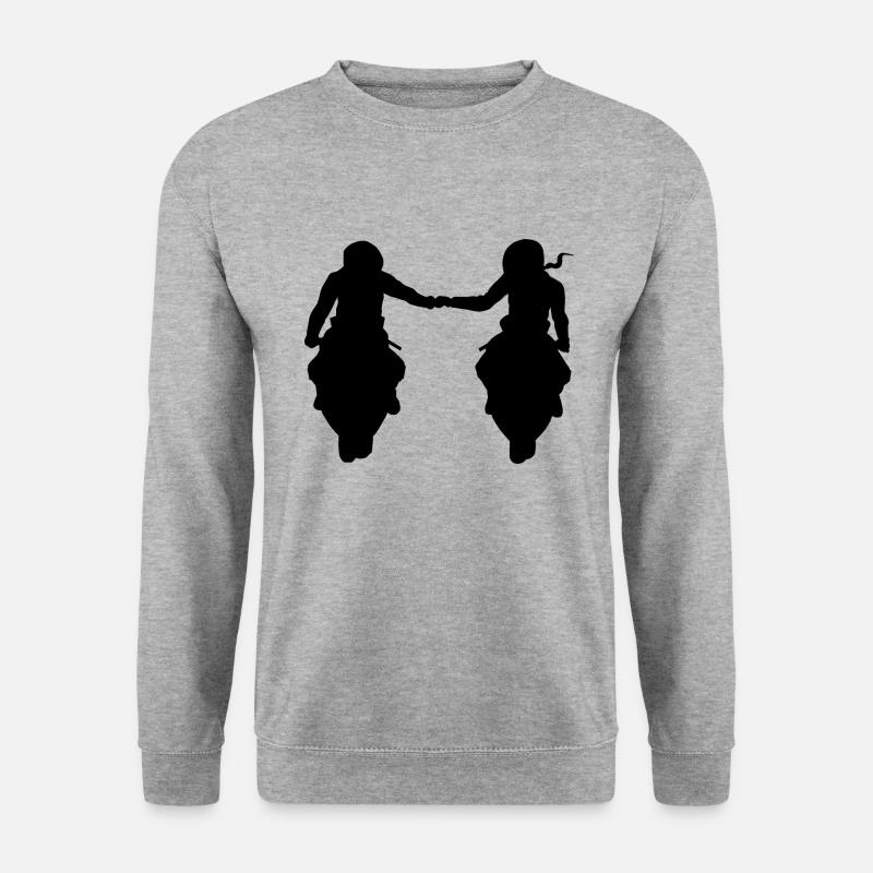 Bikercouple Supersportler Paar Pärchen Motorrad - Unisex Pullover - Weißgrau meliert