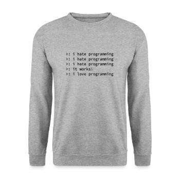 Programmierer Coden Hass Nerd Geek lustig Geschenk - Unisex Pullover - Weißgrau meliert - Vorne - Alina (178cm) & Michal (187cm)