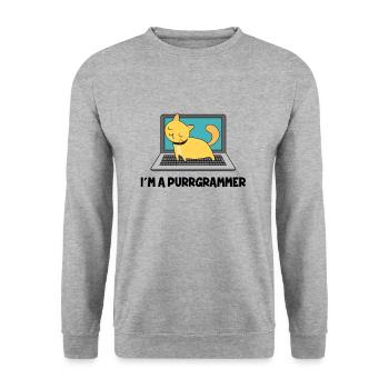 Katze Programmierer Fell Computer Nerd Geschenk - Unisex Pullover - Weißgrau meliert - Vorne - Alina (178cm) & Michal (187cm)