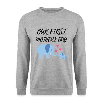 unser erster Muttertag - Unisex Pullover - Weißgrau meliert - Vorne - Alina (178cm) & Michal (187cm)