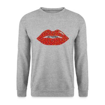 Je t'aime, lèvres pulpeuses rouge - Sweat-shirt Unisexe - gris chiné - Devant - Alina (178cm) & Michal (187cm)