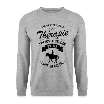 T-shirt Thérapie équitation - Faire du Cheval - Sweat-shirt Unisexe - gris chiné - Devant - Alina (178cm) & Michal (187cm)