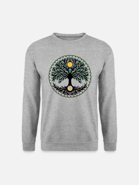 Baum des Leben, Sonne und Mond, Yggdrasil - Unisex Pullover - Weißgrau meliert