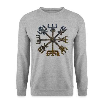 Vegvisir Wikinger Kompass Rune Nordisch Odin Thor - Unisex Pullover - Weißgrau meliert - Vorne - Alina (178cm) & Michal (187cm)
