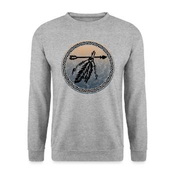 Arrow with feathers, Indian symbol, protection & strength - Unisex Sweatshirt - salt & pepper - Front - Alina (178cm) & Michal (187cm)