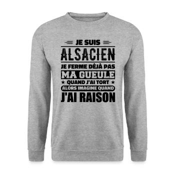 Alsacien Je Ferme Pas Ma Gueule Humour Alsace - Sweat-shirt Unisexe - gris chiné - Devant - Alina (178cm) & Michal (187cm)