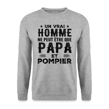 Ein echter Mann ist nur ein Vater und ein Feuerwehrmann - Unisex Pullover - Weißgrau meliert - Vorne - Alina (178cm) & Michal (187cm)