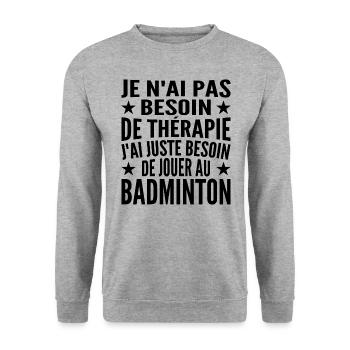 Ich muss nur Badminton spielen. Geschenk - Unisex Pullover - Weißgrau meliert - Vorne - Alina (178cm) & Michal (187cm)