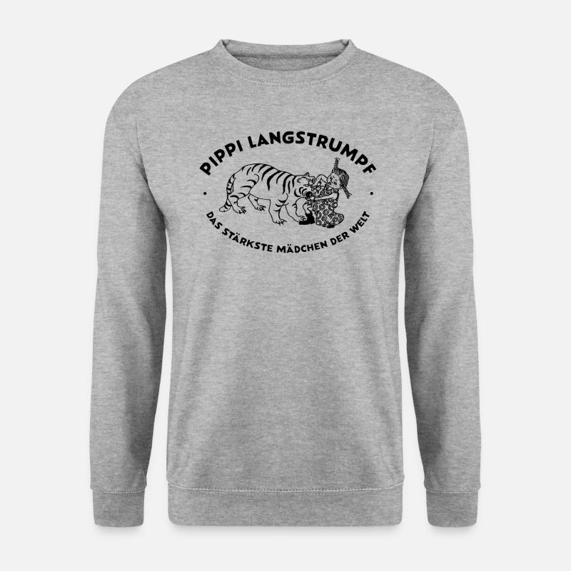 Pippi Langstrumpf Pippi Mit Tiger Und Spruch - Unisex Pullover - Weißgrau meliert