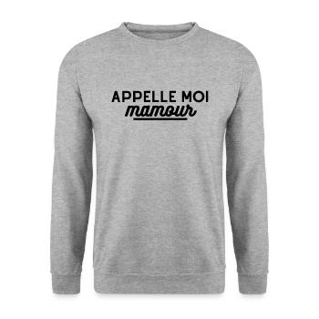 Appelle moi mamour. t-shirt mamour - Sweat-shirt Unisexe - gris chiné - Devant - Alina (178cm) & Michal (187cm)