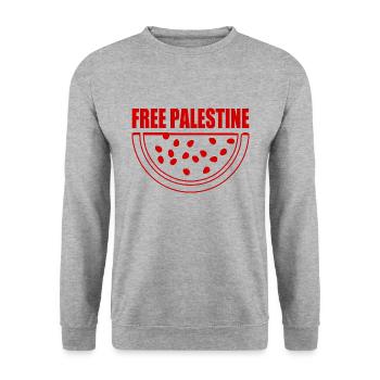 Free palestine Wassermelone Melone - Unisex Pullover - Weißgrau meliert - Vorne - Alina (178cm) & Michal (187cm)