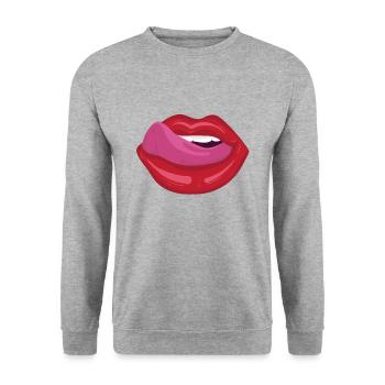 Bouche ouverte avec la langue - Sweat-shirt Unisexe - gris chiné - Devant - Alina (178cm) & Michal (187cm)