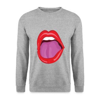 Offener Mund - Unisex Pullover - Weißgrau meliert - Vorne - Alina (178cm) & Michal (187cm)