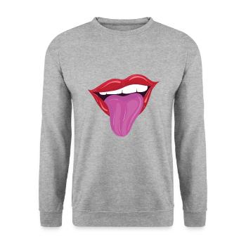 Lèvres coquines avec la langue - Sweat-shirt Unisexe - gris chiné - Devant - Alina (178cm) & Michal (187cm)