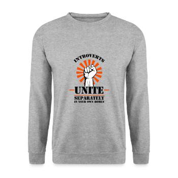Introverts unite Spruch schuechtern - Unisex Pullover - Weißgrau meliert - Vorne - Alina (178cm) & Michal (187cm)