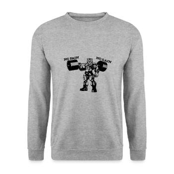 No Pain No Gain Geschenk - Unisex Pullover - Weißgrau meliert - Vorne - Alina (178cm) & Michal (187cm)