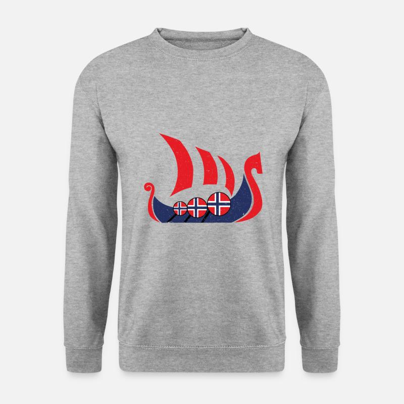 Wikingerschiff Norway Geschenk - Unisex Pullover - Weißgrau meliert