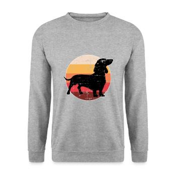 Hunderasse Dachshund Hundehalter Geschenk - Unisex Pullover - Weißgrau meliert - Vorne - Alina (178cm) & Michal (187cm)