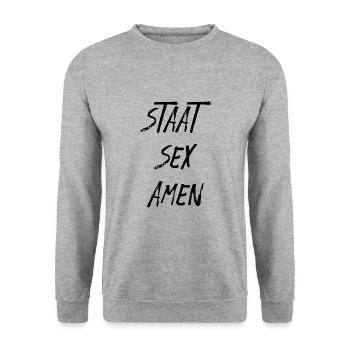 State sex amen gift - Unisex Sweatshirt - salt & pepper - Front - Alina (178cm) & Michal (187cm)