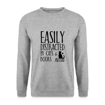 Katzen Buch Katzenliebhaber Spruch Geschenk - Unisex Pullover - Weißgrau meliert - Vorne - Alina (178cm) & Michal (187cm)