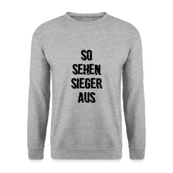 So sehen Sieger aus Geschenk - Unisex Pullover - Weißgrau meliert - Vorne - Alina (178cm) & Michal (187cm)