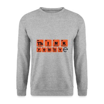Think Positive Chemie Periodisch Spruch Geschenk - Unisex Pullover - Weißgrau meliert - Vorne - Alina (178cm) & Michal (187cm)
