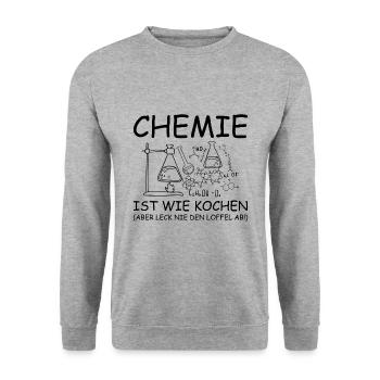Chemie ist wie kochen Spruch Labor Geschenk - Unisex Pullover - Weißgrau meliert - Vorne - Alina (178cm) & Michal (187cm)