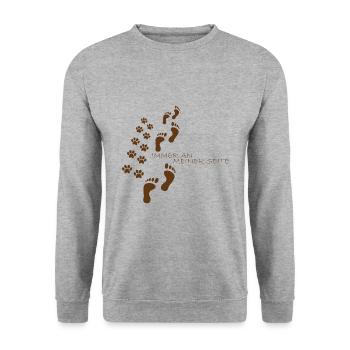 Hunde Pfote Zusammhalt Spruch Geschenk - Unisex Pullover - Weißgrau meliert - Vorne - Alina (178cm) & Michal (187cm)