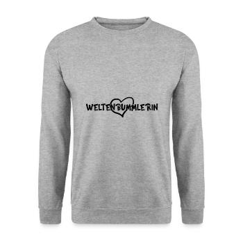 Reise Travel weltenbummlerin Geschenk - Unisex Pullover - Weißgrau meliert - Vorne - Alina (178cm) & Michal (187cm)