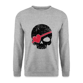 Pirat Augenklappe Liebe Herz Geschenk - Unisex Pullover - Weißgrau meliert - Vorne - Alina (178cm) & Michal (187cm)