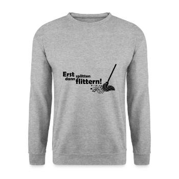 Erst splittern dann flittern Polterabend Geschenk - Unisex Pullover - Weißgrau meliert - Vorne - Alina (178cm) & Michal (187cm)