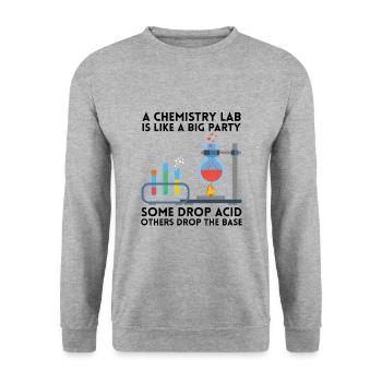 Chemie Labor Party Spruch Geschenk - Unisex Pullover - Weißgrau meliert - Vorne - Alina (178cm) & Michal (187cm)