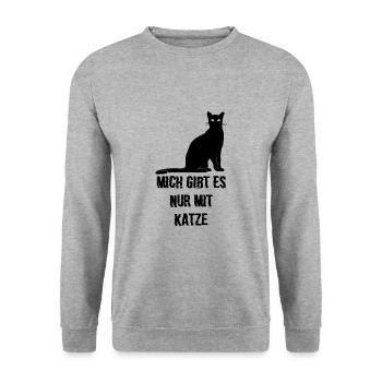 Mich gibt es nur mit Katze Geschenk - Unisex Pullover - Weißgrau meliert - Vorne - Alina (178cm) & Michal (187cm)