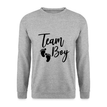 Team Boy Baby Geschenk - Unisex Pullover - Weißgrau meliert - Vorne - Alina (178cm) & Michal (187cm)