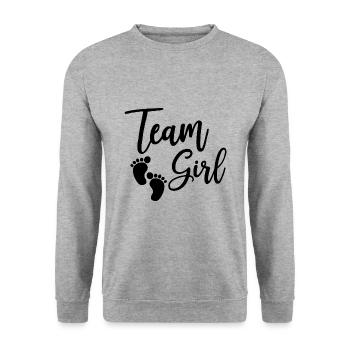 Team Girl Baby Geschenk - Unisex Pullover - Weißgrau meliert - Vorne - Alina (178cm) & Michal (187cm)