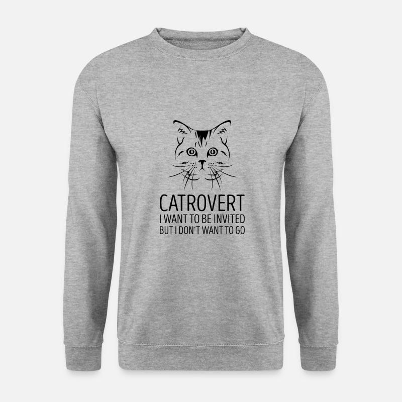 Catrovert Cat Introvert Geschenk - Unisex Pullover - Weißgrau meliert