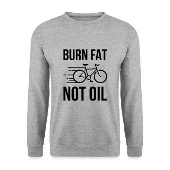 Burn Fat not Oil Fahrrad Umweltschutz Geschenk - Unisex Pullover - Weißgrau meliert - Vorne - Alina (178cm) & Michal (187cm)